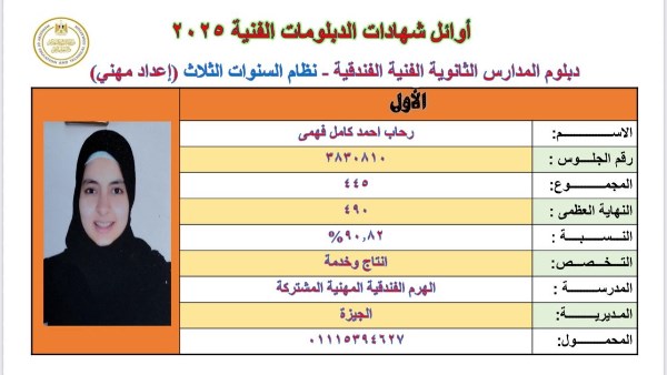 صور أسماء أوائل الدبلومات الفنية 2025 ..ورابط النتيجة على موقع صدى البلد 1 60912080922652025071310080282