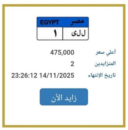 اقتربت من 500 ألف جنيه.. طرح التزايد على لوحة سيارة مميزة 1 elaosboa01985