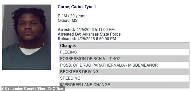Ole Miss lineman Carius Curne arrested in Arkansas on multiple charges