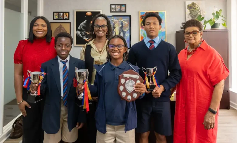 Spelling Bee Champs meet Minister of Education in Bermuda