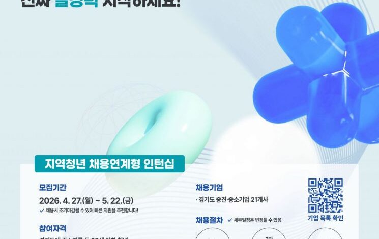 경기도일자리재단 청년 엔지니어 인턴십, 5월22일까지 참여자 모집