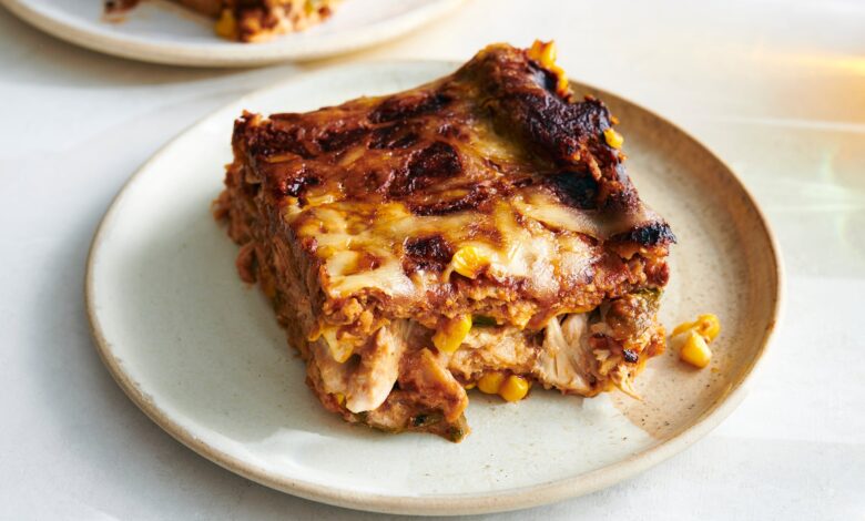 Pastel Azteca Comfort Casserole: Ancho-Chipotle Chicken & Tortilla Bake