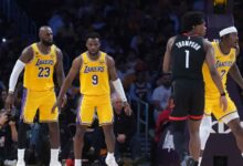 LeBron and Bronny share NBA playoff court time in Lakers’ Game 1 win