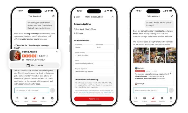 Yelp’s updated AI assistant takes bookings in one chat