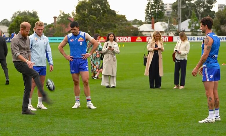 Prince Harry goes footy-first at Movember event in Melbourne’s west