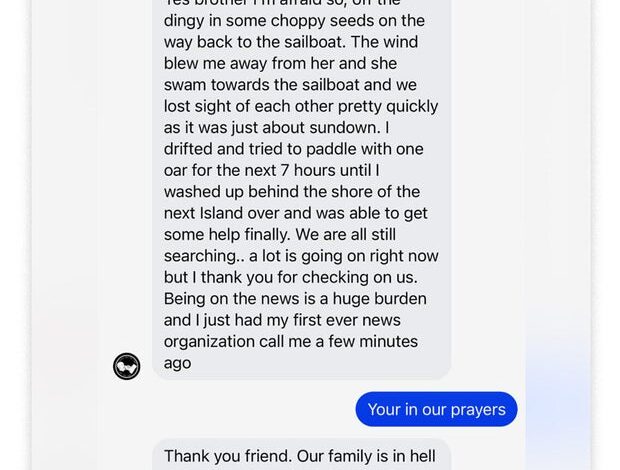 Brian Hooker messages describe being blown from wife at sea