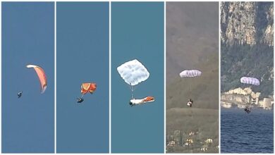 La vela del parapendio si attorciglia: terrore a 900 metri d’altezza
