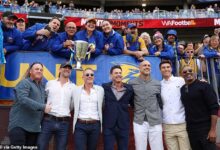 Footy legend with a very chequered past reveals his radically different new look at team reunion