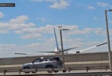 United flight landing at Newark Liberty Airport strikes light pole, truck on New Jersey Turnpike, officials say