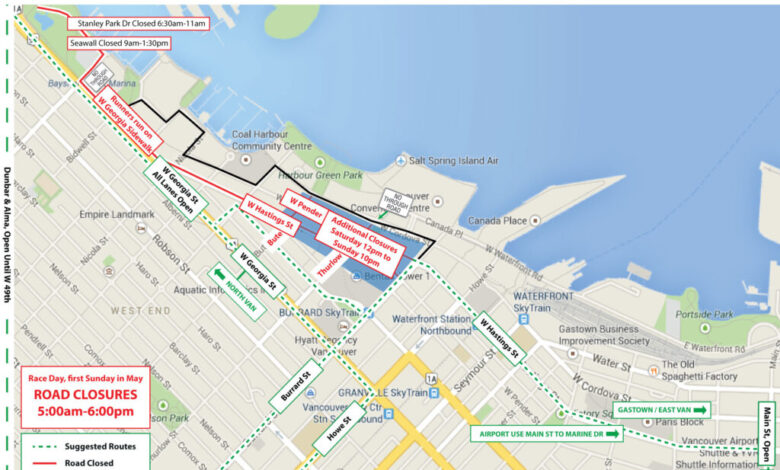 Driver advised of detours due to Vancouver BMO Marathon