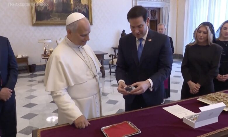 Rubio Gifts Pope Leo Crystal Football at Vatican