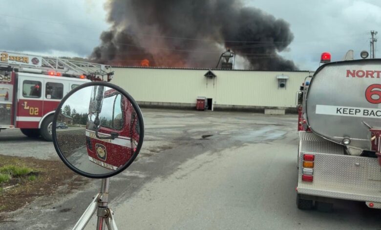 Explosion at Maine lumber mill injures 10-plus, blaze ongoing