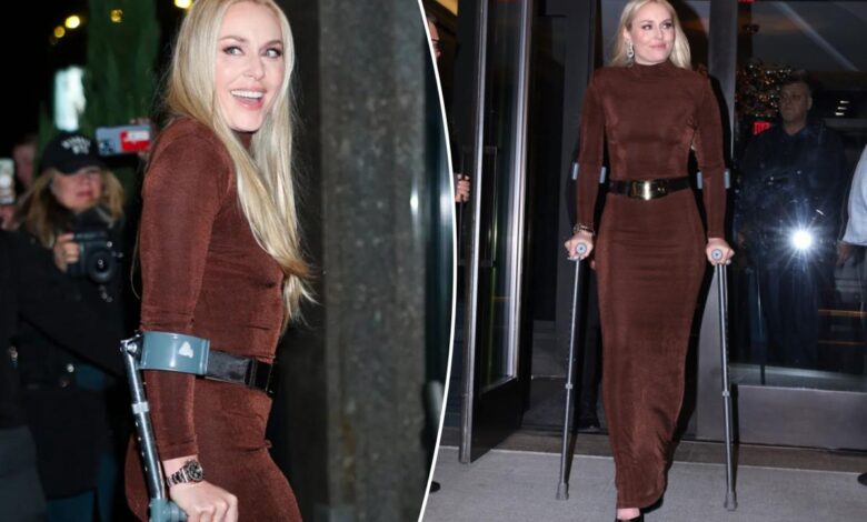 Lindsey Vonn attends Jeff Bezos and Lauren Sanchez’s pre-Met Gala party on crutches