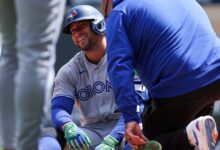 Springer hit on injured toe, leaves game
