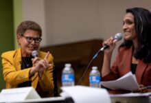 Mayor Karen Bass and challenger Nithya Raman tussle in first head-to-head debate