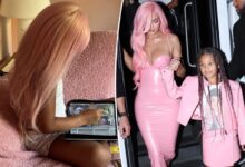 Stormi, 8, borrows Kylie Jenner’s pink wig