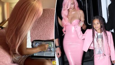 Stormi, 8, borrows Kylie Jenner’s pink wig