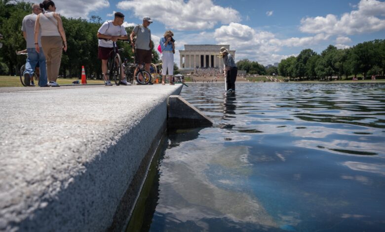 Trump blames vandalism as Reflecting Pool paint peels Trump blames vandalism as Reflecting Pool paint peels