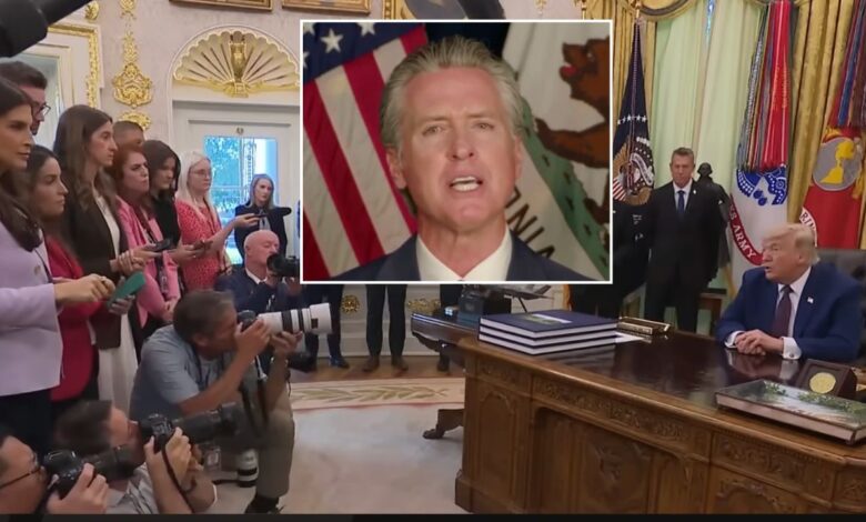 Newsom calls Oval Office press “7 sycophants”