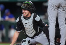 Is injured White Sox catcher Kyle Teel catching with a walking boot?