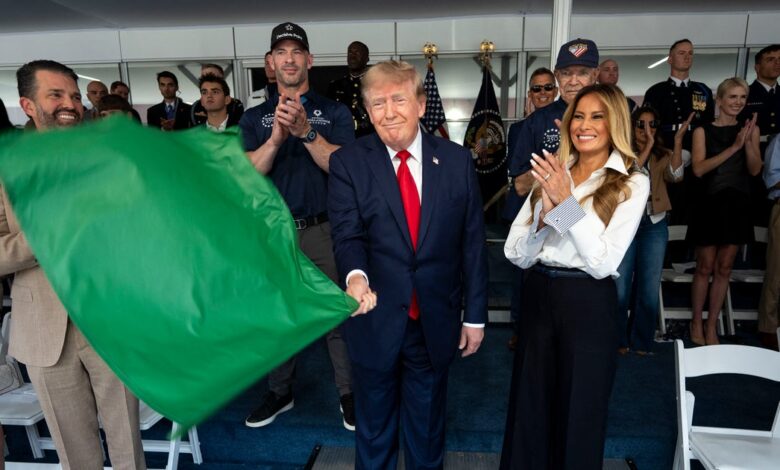 Trump Waves The Green Flag, Does A Slow Lap Around Freedom 250 Grand Prix Track