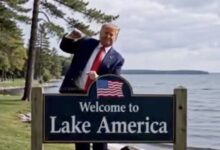 Trump Kicks Down Lake Ontario Sign and Does YMCA Dance in Wild AI Video Ratcheting Up Feud With Canada