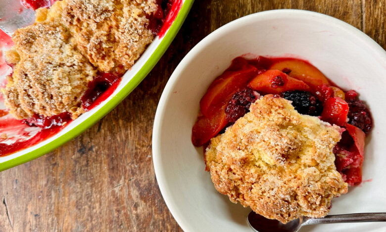 Nectarine and blackberry cobbler delivers a balance of fresh summer flavor and comforting, homemade goodness Nectarine and blackberry cobbler delivers a balance of fresh summer flavor and comforting, homemade goodness