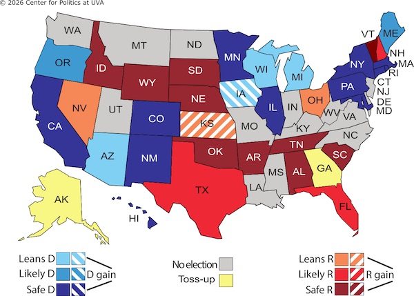 Sabato’s Crystal Ball Moves Three Gubernatorial Races Left, Giving Democrats ‘Chance’ to Get Majority Sabato’s Crystal Ball Moves Three Gubernatorial Races Left, Giving Democrats ‘Chance’ to Get Majority