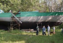 A homemade 80-ton steel schooner trapped in a Maine backyard may finally see water — if voters agree