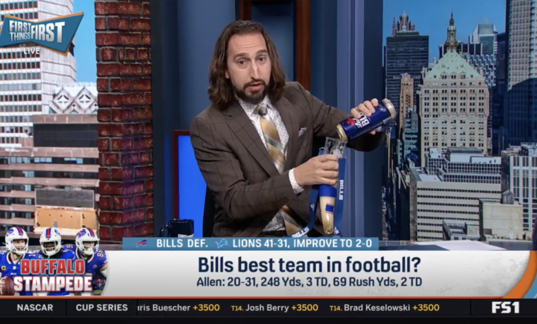 Nick Wright counters Pat McAfee smoking on ESPN with a Labatt tall boy Nick Wright counters Pat McAfee smoking on ESPN with a Labatt tall boy