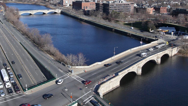 Six-foot chunk of bridge sent into Charles River after hit-and-run crash Six-foot chunk of bridge sent into Charles River after hit-and-run crash
