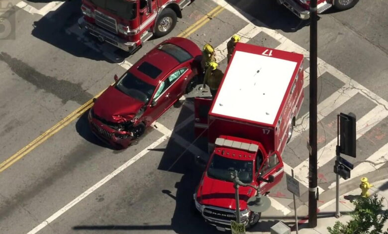 L.A. Fire Department ambulance involved in collision; 3 fire personnel injured L.A. Fire Department ambulance involved in collision; 3 fire personnel injured