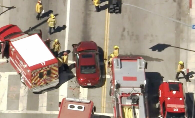 Crash involving L.A. Fire Department truck sends 7 to hospital