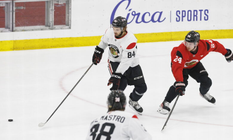 Battles for Blackhawks’ forward jobs will continue into season, even with Landon Slaggert on waivers