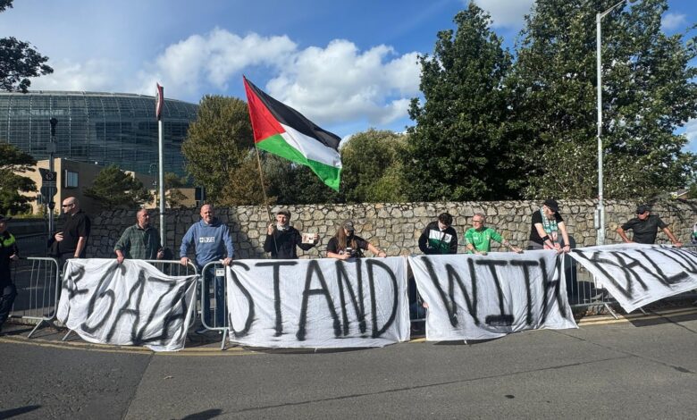 Protesters gather outside Aviva ahead of Austria game Protesters gather outside Aviva ahead of Austria game