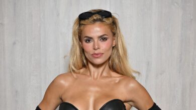 Brooks Nader Channels Pamela Anderson in Leather Look for Baywatch Reboot