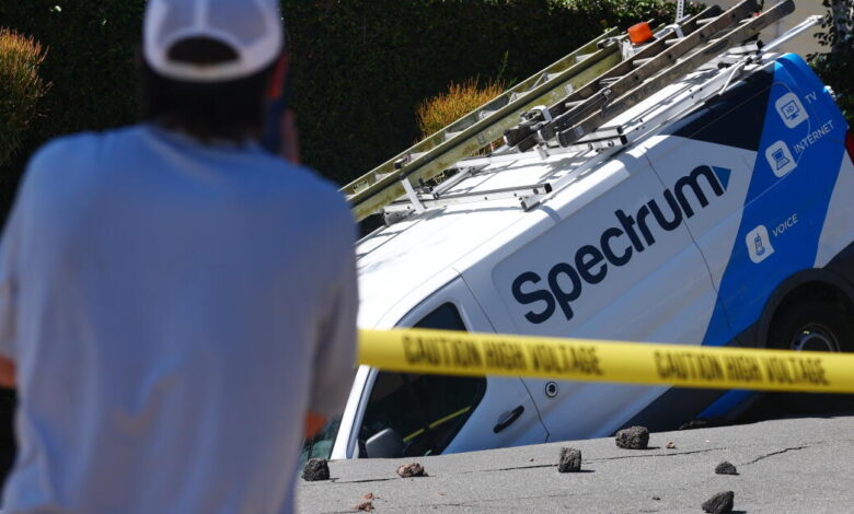 Los Feliz Water Main Break Opens Sinkhole, Traps Utility Van